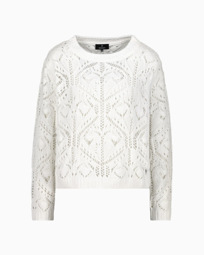 Monari soft knitted ajour jumper off white front view – Áines Boutique
