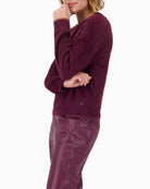 Side view of Monari Bordeaux cotton blend sweater with round neck