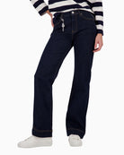Monari straight-leg jeans with charms dark blue front view laid flat – Áines Boutique