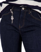 Monari straight-leg jeans with charms dark blue close-up of waistband and button – Áines Boutique