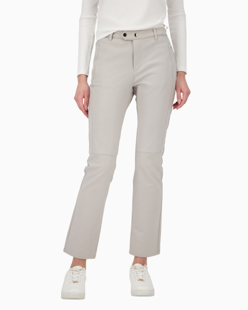 Monari grey leather-look straight-leg trousers with zip pockets