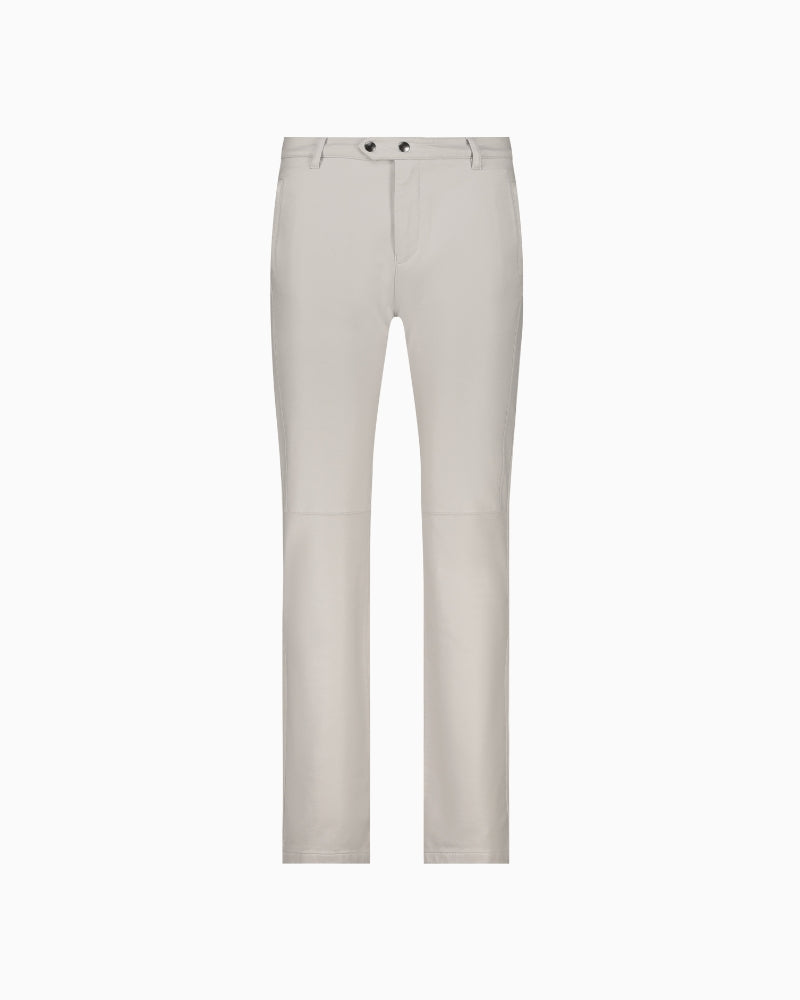 Front view of women’s leather-look coated straight-leg pants