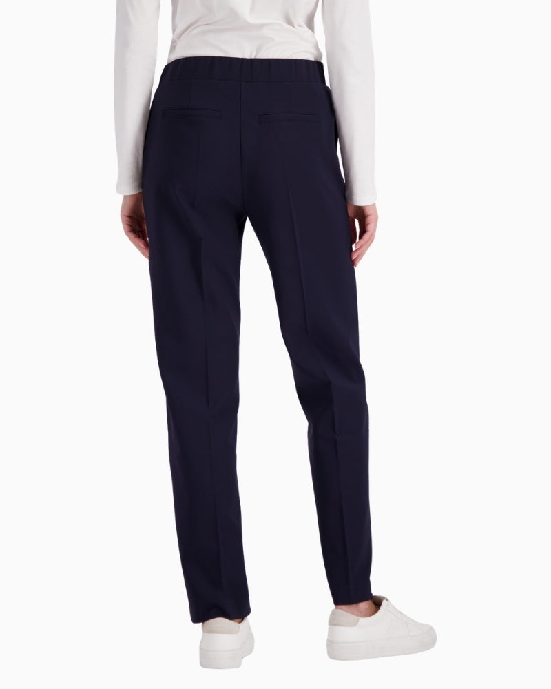 Monari straight leg trousers in navy, woman wearing back view – Áines Boutique