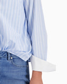 Monari striped blouse wide cuff and button detail close-up – Áines Boutique