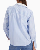 Monari striped cotton blouse, woman wearing back view – Áines Boutique