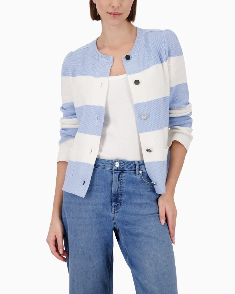Monari striped cotton cardigan, woman wearing front view – Áines Boutique