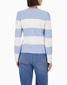 Monari striped cotton cardigan, woman wearing back view – Áines Boutique