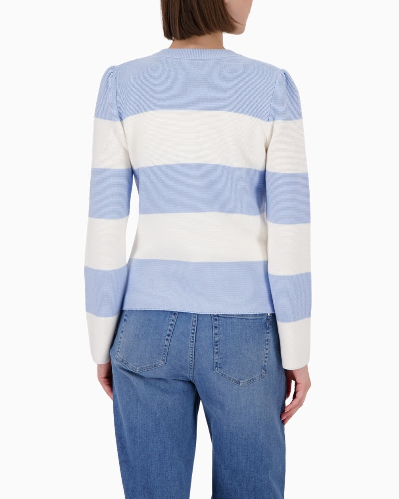 Monari striped cotton cardigan, woman wearing back view – Áines Boutique