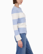 Monari striped cotton cardigan, woman wearing side view – Áines Boutique