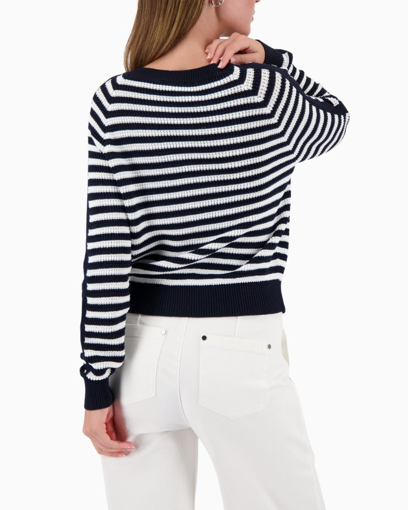 Monari striped jumper navy and off white back view – Áines Boutique