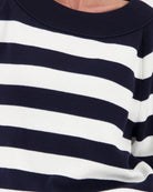 Monari striped knit jumper navy and white close-up of ribbed neckline – Áines Boutique
