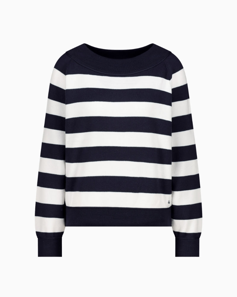 Monari striped knit jumper navy and white ribbed cuffs – Áines Boutique