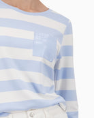 Monari striped sweatshirt sequin chest pocket close-up – Áines Boutique