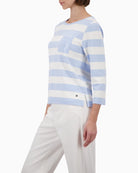 Monari striped sweatshirt with sequin pocket, woman wearing side view – Áines Boutique