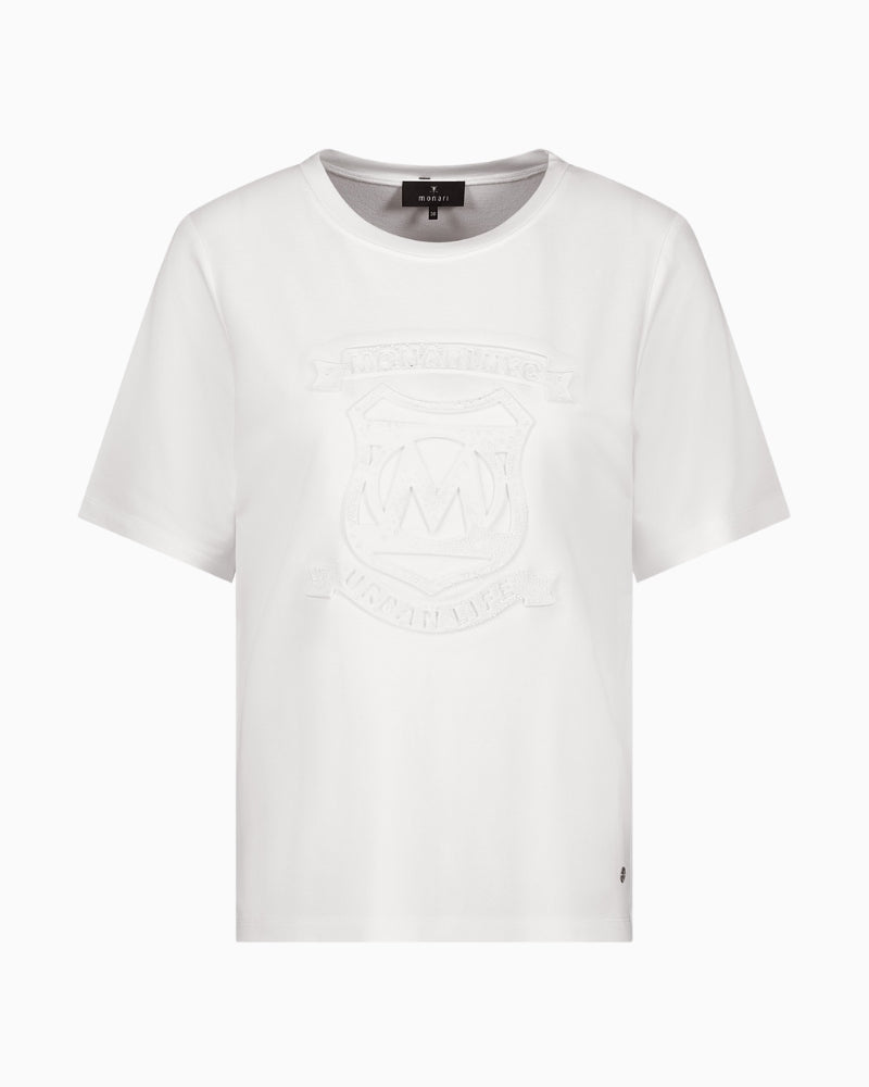 Monari T-shirt with emblem off white round neckline – Áines Boutique