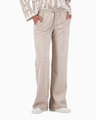Monari beige velour trousers with straight-leg fit