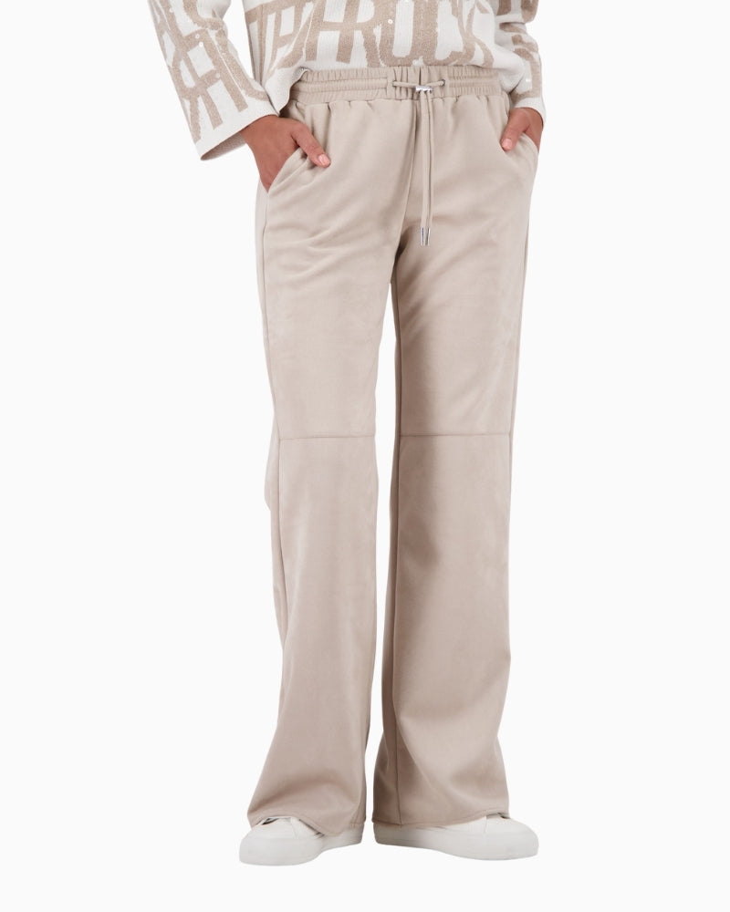 Monari beige velour trousers with straight-leg fit