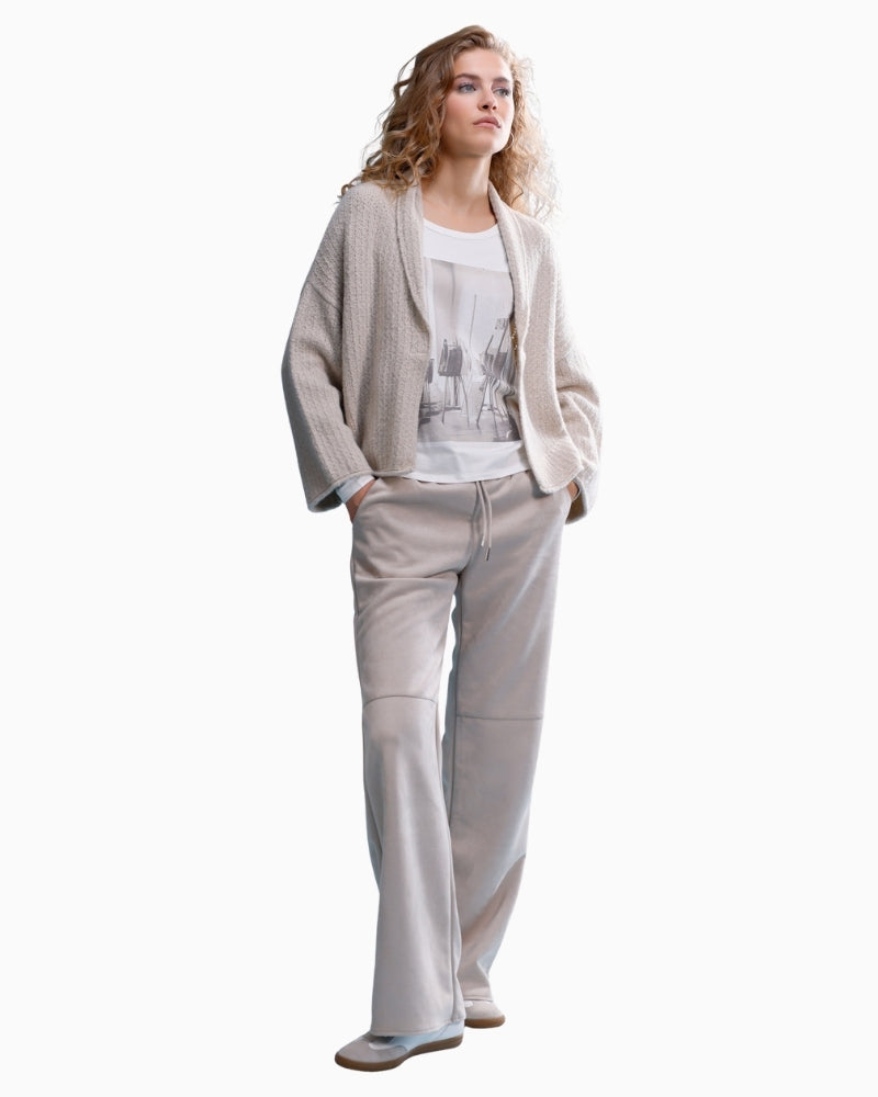 Monari straight-leg beige trousers in soft stretch velour