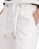 Monari wide leg trousers drawstring waistband and pleat detail close-up – Áines Boutique