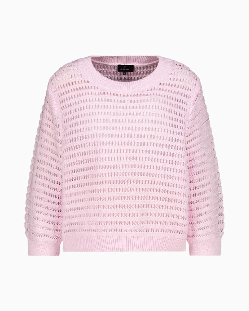 Monari Ajour Knitted Jumper in rose neckline detail