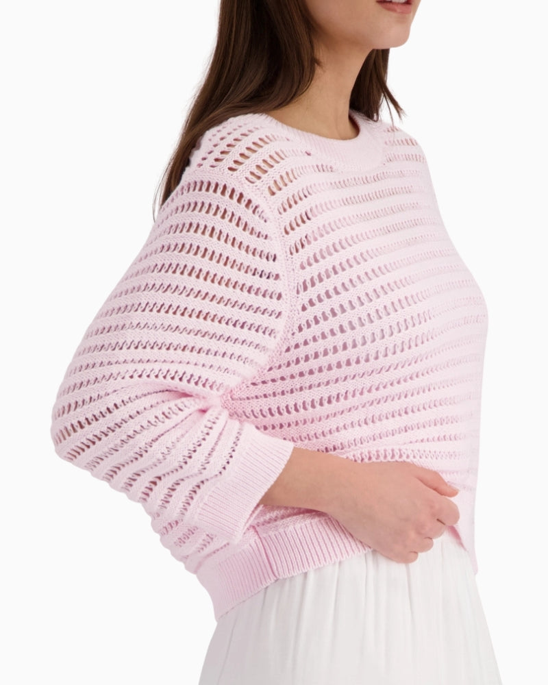 Monari Ajour Knitted Jumper in rose side view