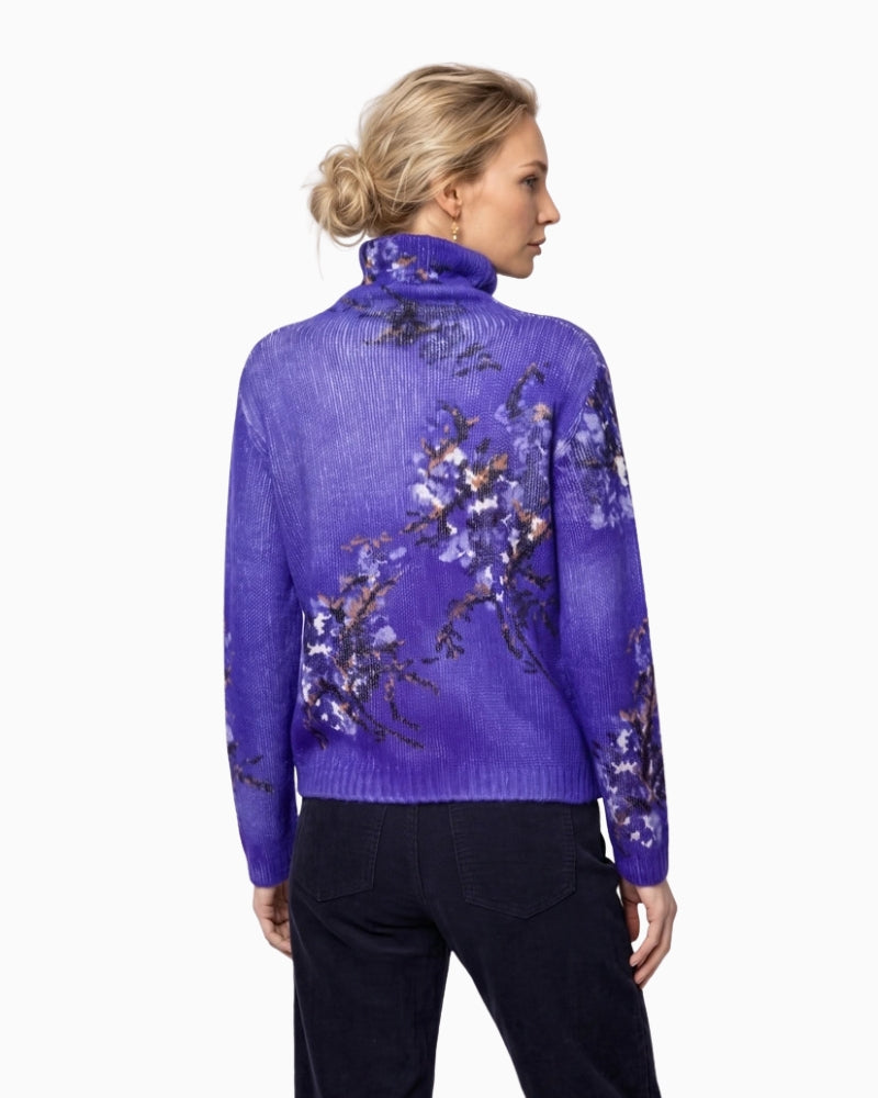 Monari Allover Floral Print Jumper in blue back view