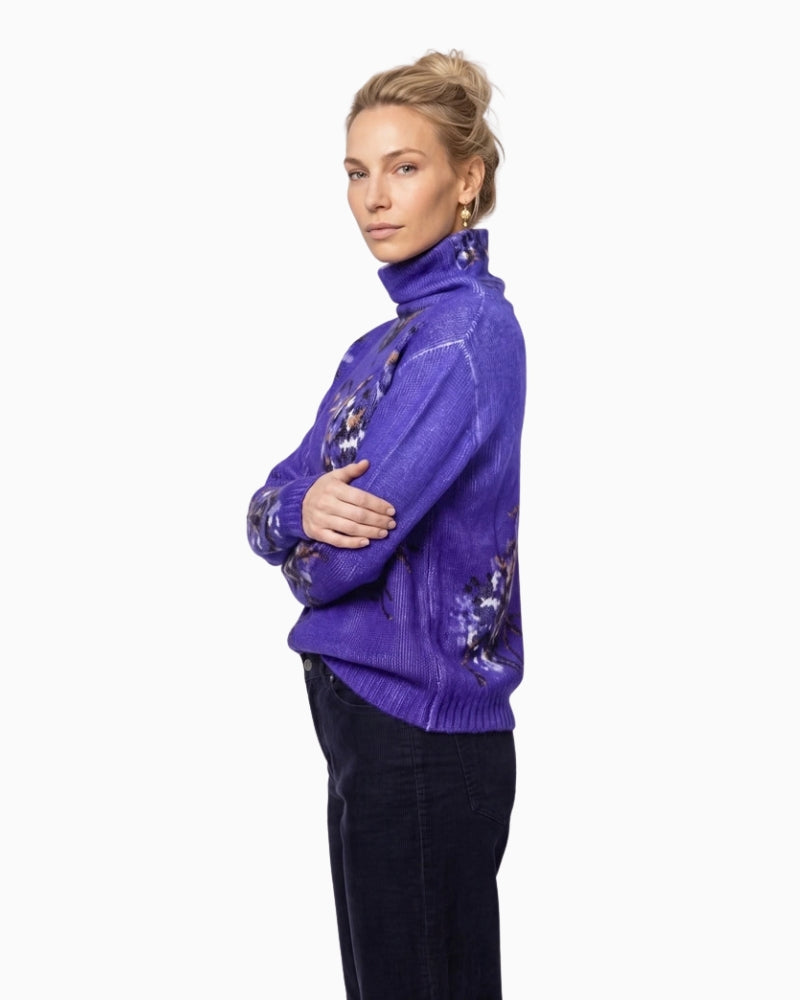Monari Allover Floral Print Jumper in blue floral pattern detail