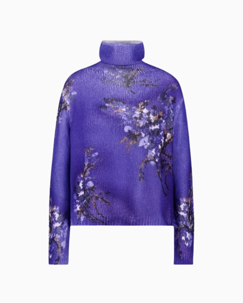 Monari Allover Floral Print Jumper in blue floral pattern detail