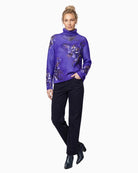 Monari Allover Floral Print Jumper in blue turtleneck detail