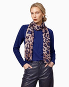 Monari Allover Leopard Print Scarf styled around the neck
