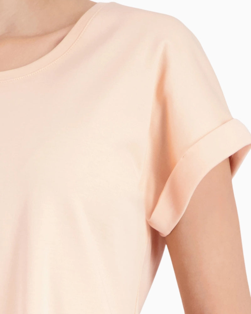 Monari Basic T-Shirt in peach sleeve turn-up detail