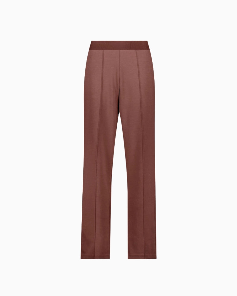 Monari Bella Regular Fit Trousers in Brown, close-up of elasticated waistband.