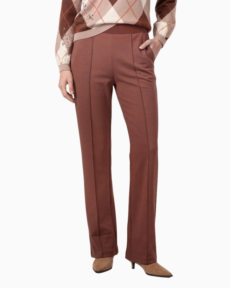 Monari Bella Regular Fit Trousers in Brown, front view showing straight-leg silhouette.