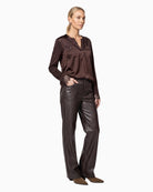 Monari Blouse in dark brown chest pocket detail