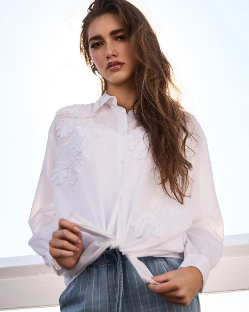 Monari Blouse with Flower Embroidery white front view