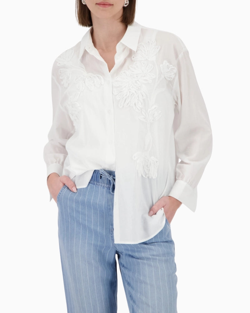 Monari Blouse with Flower Embroidery white front view