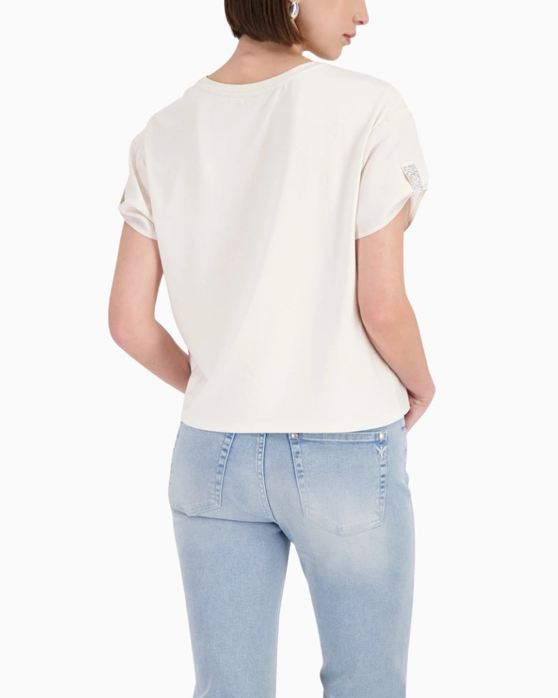 Monari Blouse with Jewellery Details in cream back view