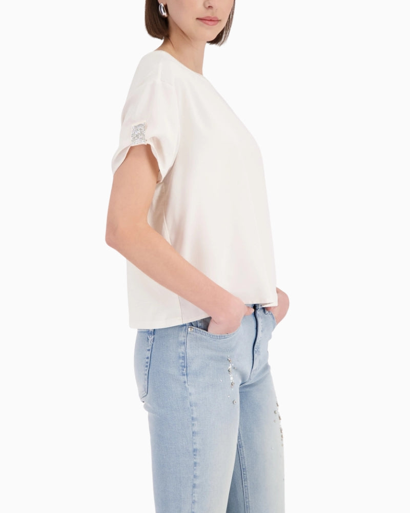 Monari Blouse with Jewellery Details in cream side view