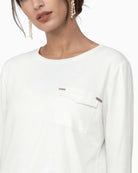 Monari Blouse with Jewellery Details in off white chest pocket detail