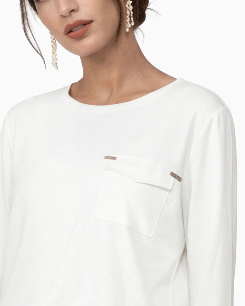 Monari Blouse with Jewellery Details in off white chest pocket detail