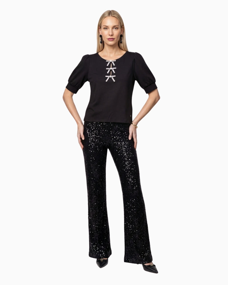 Monari Bow Detail Sweatshirt in Black styled view
