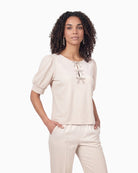 Monari Bow Detail Sweatshirt in Cream front view