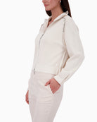 Monari cardigan with jewellery detail side view woman wearing – Áines Boutique