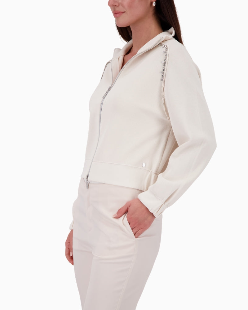 Monari cardigan with jewellery detail side view woman wearing – Áines Boutique
