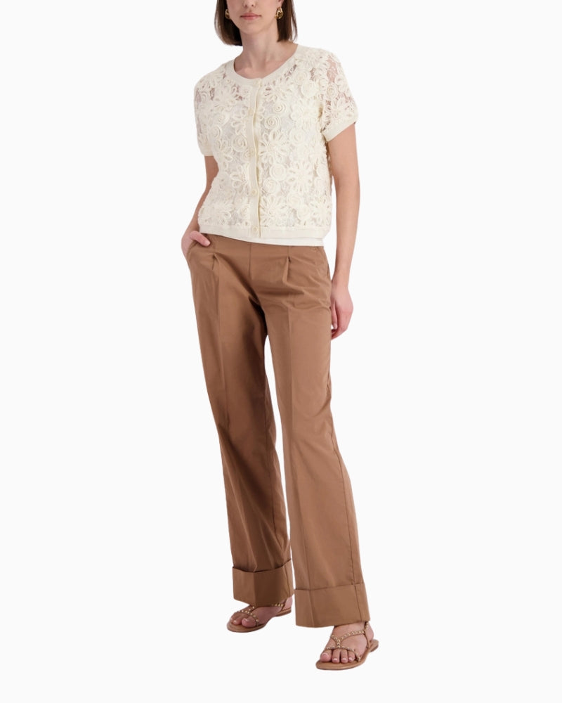 Monari Cardigan with Floral Pattern in cream front view