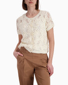 Monari Cardigan with Floral Pattern in cream front view