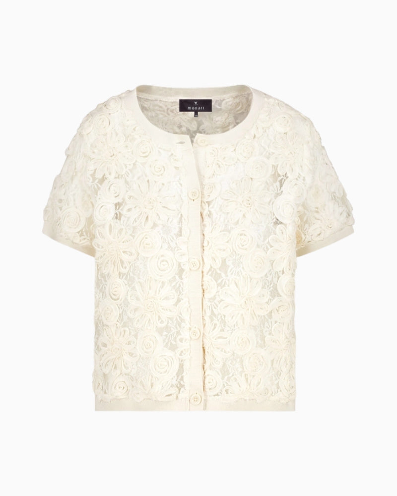 Monari Cardigan with Floral Pattern in cream lace detail