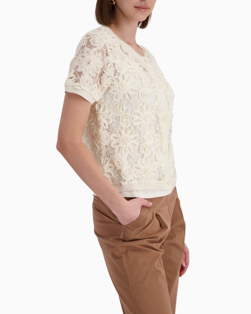 Monari Cardigan with Floral Pattern in cream side view