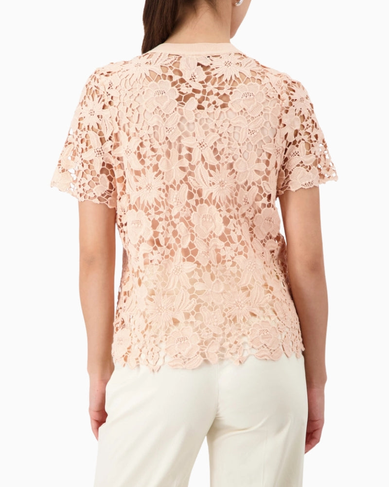 Monari Cardigan with Lace in peach back view