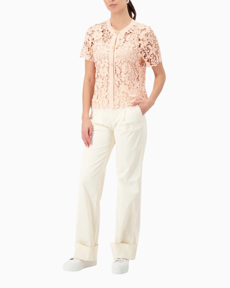 Monari Cardigan with Lace in peach front view